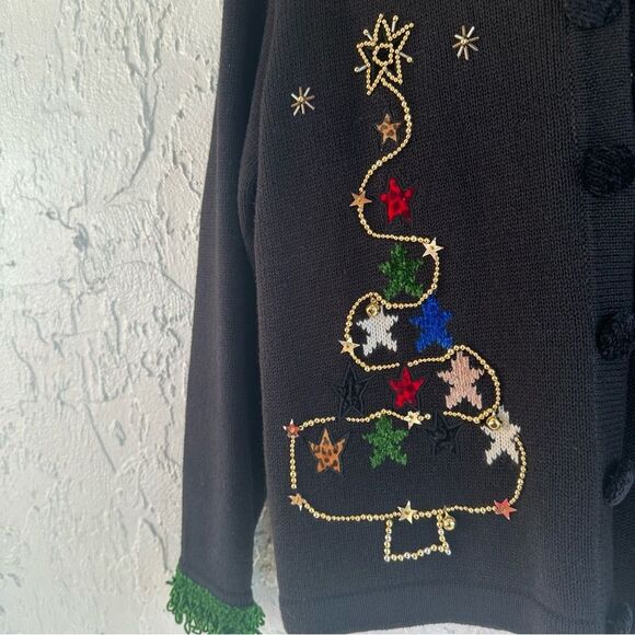 BEREK Sweater Cardigan Women Medium Christmas Holiday Artsy Beaded Embroidered - Picture 5 of 7